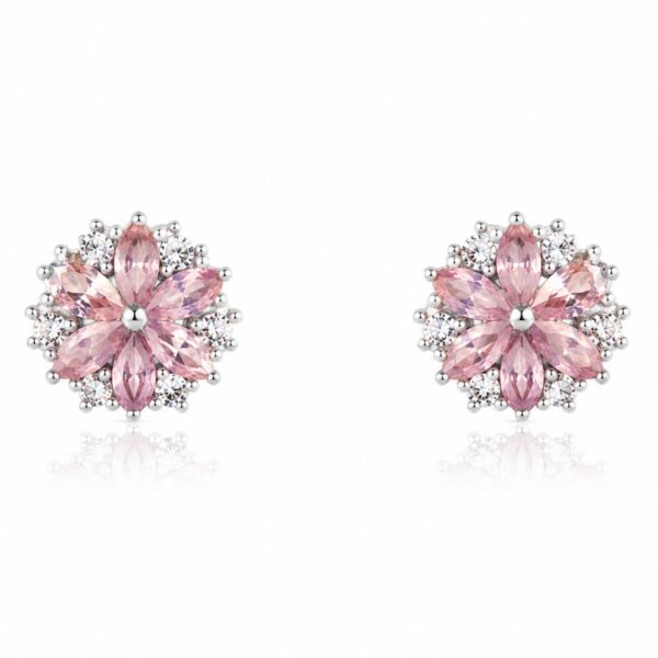 Aros Flor Rosadas Circonadas